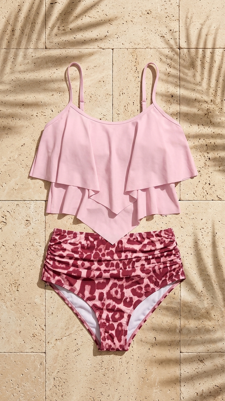 Leopard-print two-piece swimsuit - pink