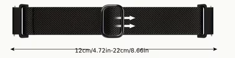 Black watch strap with measurement indicators on a white background